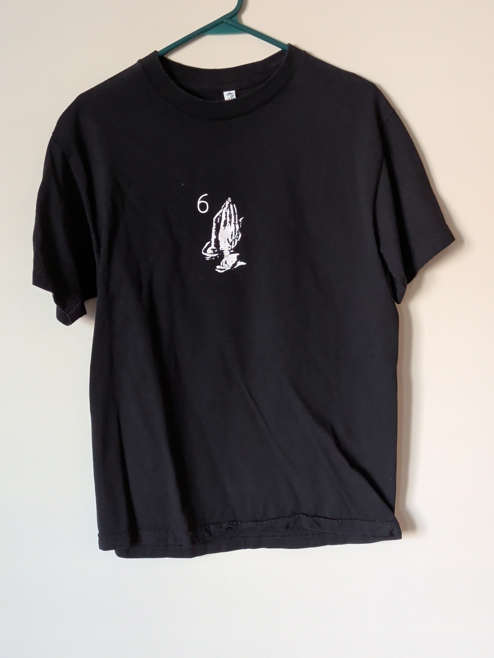 Alstyle Black Short-Sleeve Tee with White Praying Hands Graphic Size M